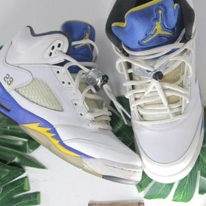 Nike Air Jordan 5 White Blue Yellow Sneakers size 6.5youth/8womens 001882
